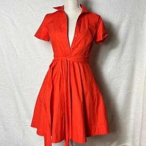 Armani Exchange AX Short Sleeve Orange Dress Tie Belt Button Up Deep V Neck